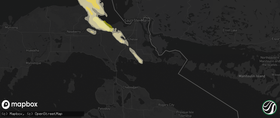 Hail map in Cedarville, MI on July 26, 2026