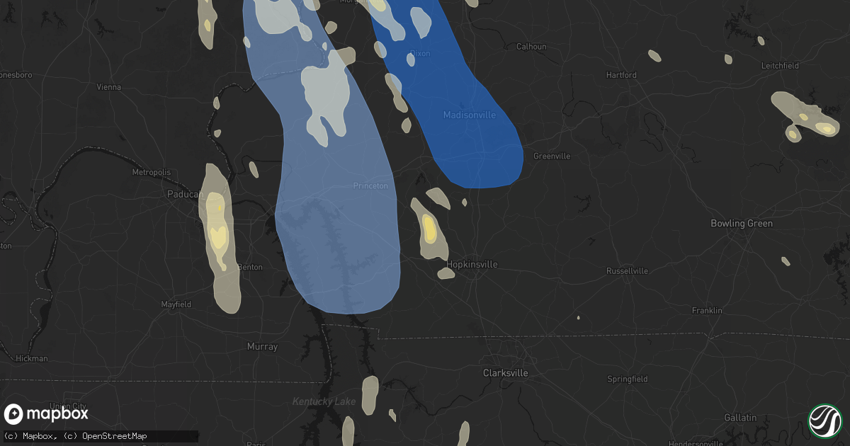 Hail map in Cerulean, KY on July 26, 2026