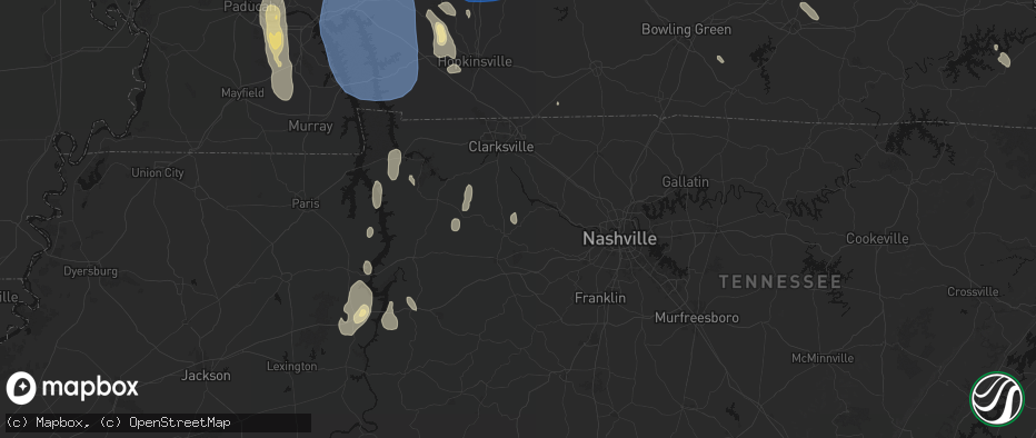 Hail map in Charlotte, TN on July 26, 2026