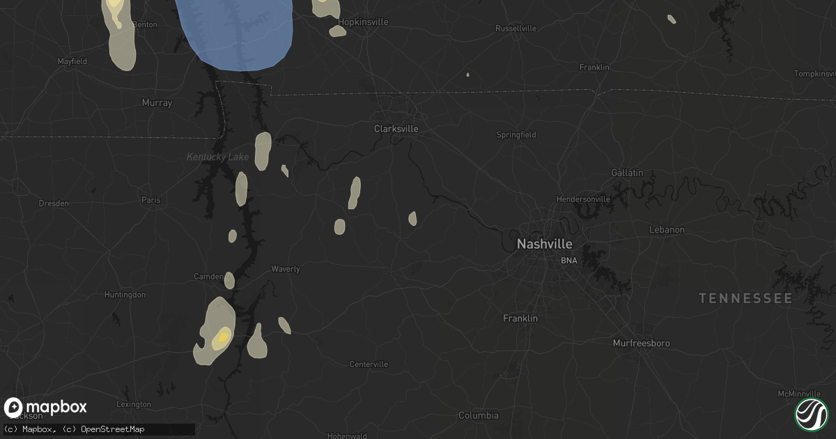 Hail map in Charlotte, TN on July 26, 2026