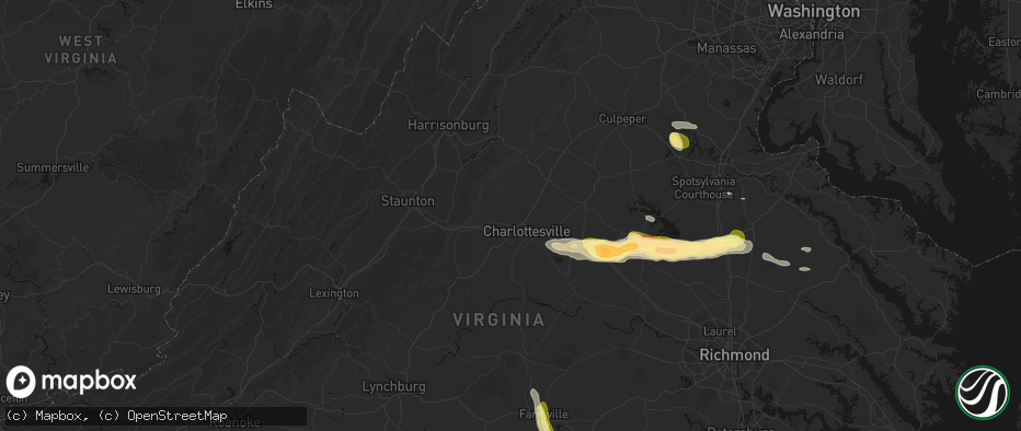 Hail map in Charlottesville, VA on July 26, 2026