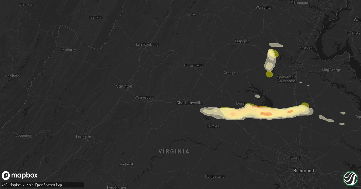 Hail map in Charlottesville, VA on July 26, 2026
