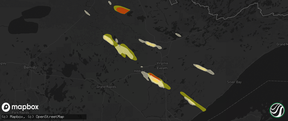 Hail map in Chisholm, MN on July 26, 2026