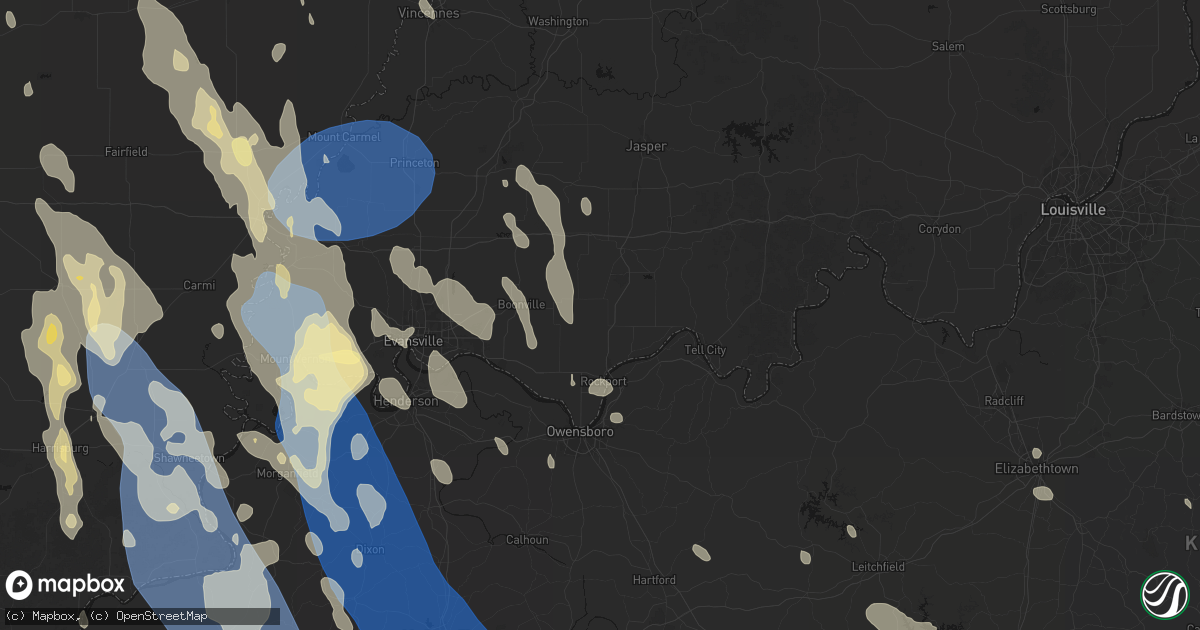 Hail map in Chrisney, IN on July 26, 2026