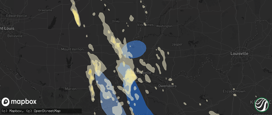 Hail map in Cynthiana, IN on July 26, 2026