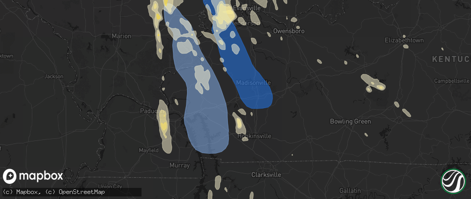 Hail map in Dawson Springs, KY on July 26, 2026