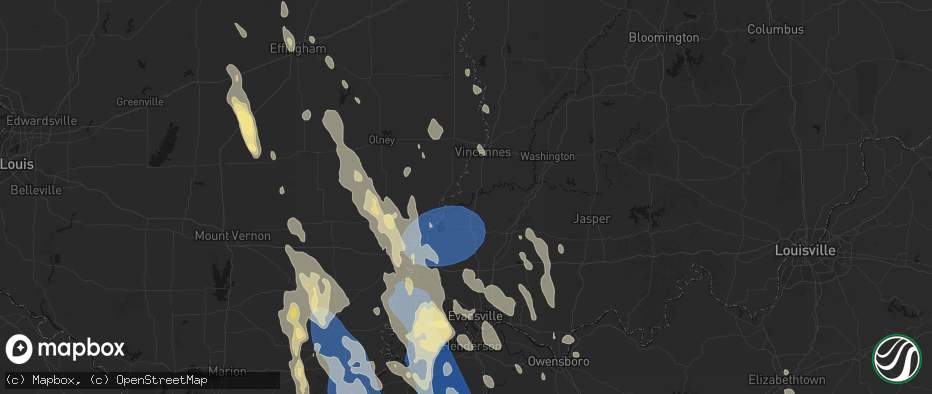 Hail map in Decker, IN on July 26, 2026