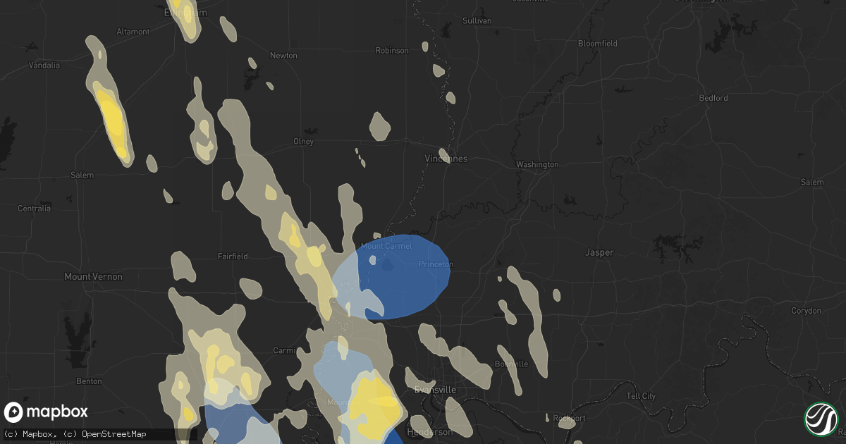 Hail map in Decker, IN on July 26, 2026