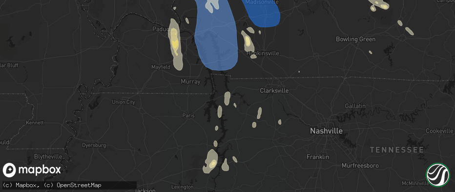 Hail map in Dover, TN on July 26, 2026