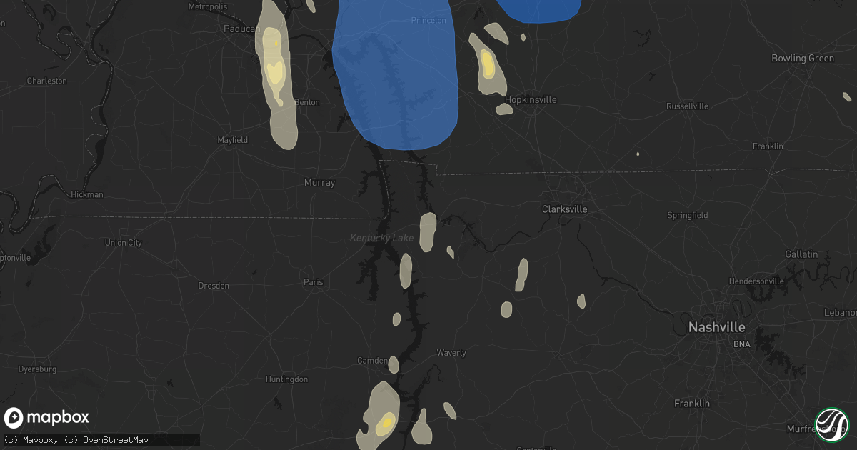Hail map in Dover, TN on July 26, 2026