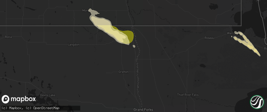 Hail map in Drayton, ND on July 26, 2026