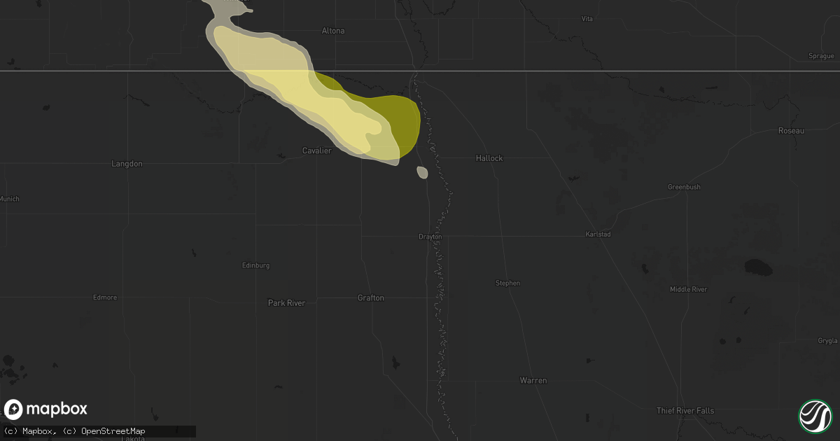 Hail map in Drayton, ND on July 26, 2026