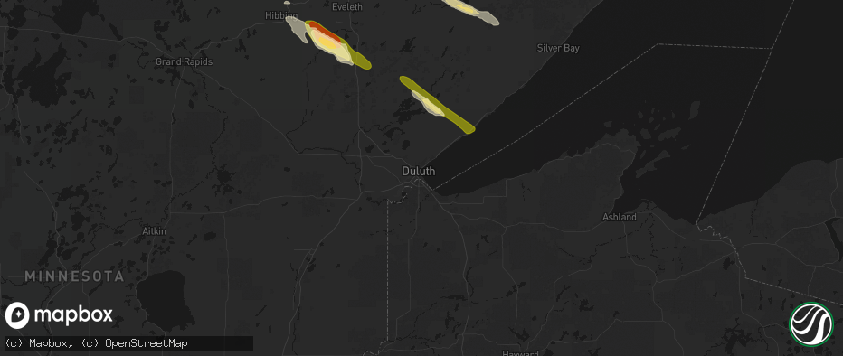 Hail map in Duluth, MN on July 26, 2026