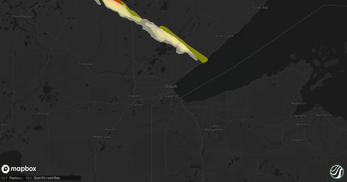 Hail map in Duluth, MN on July 26, 2026