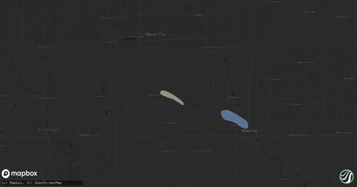 Hail map in Dumont, IA on July 26, 2026