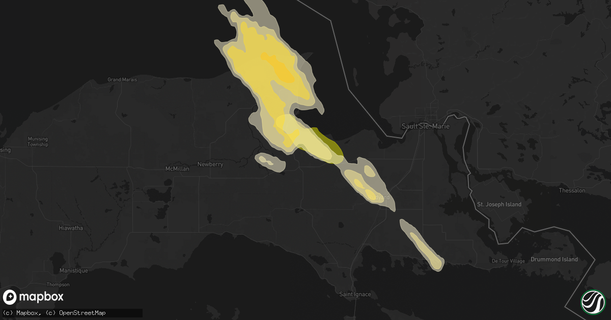 Hail map in Eckerman, MI on July 26, 2026