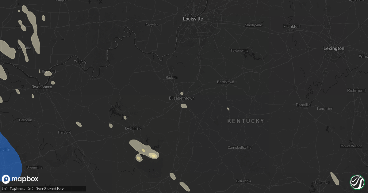 Hail map in Elizabethtown, KY on July 26, 2026