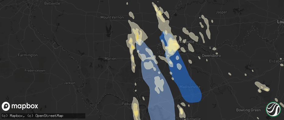 Hail map in Equality, IL on July 26, 2026