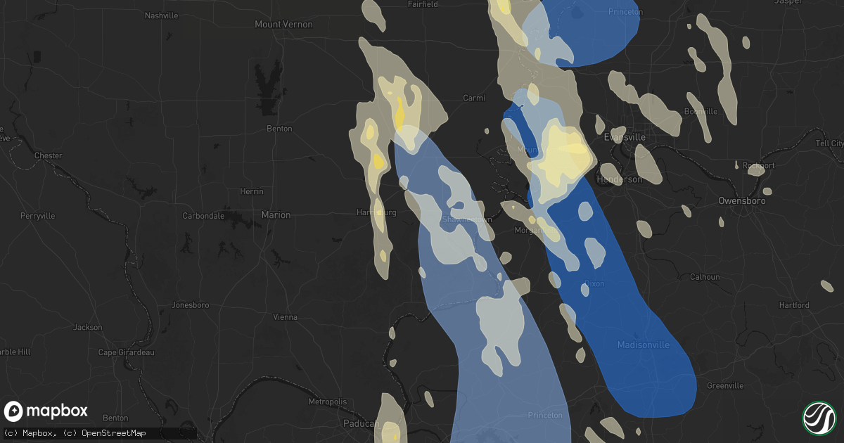 Hail map in Equality, IL on July 26, 2026