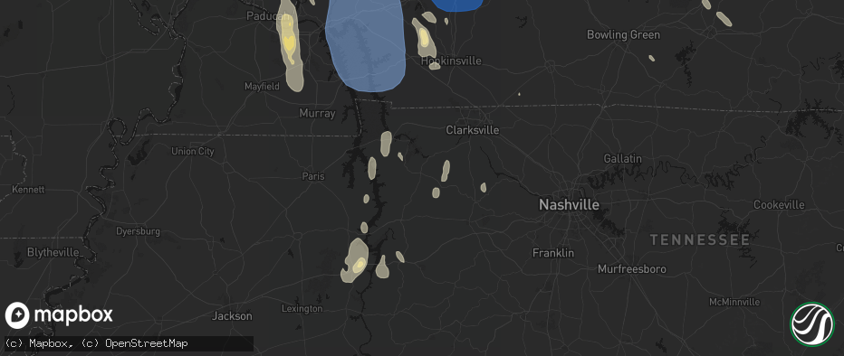 Hail map in Erin, TN on July 26, 2026