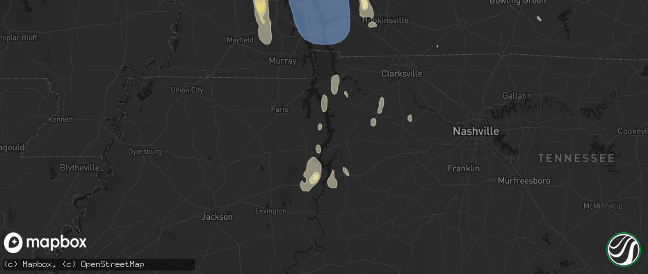 Hail map in Eva, TN on July 26, 2026