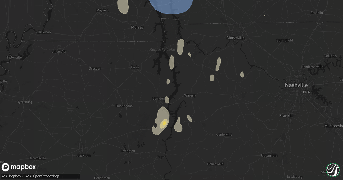 Hail map in Eva, TN on July 26, 2026
