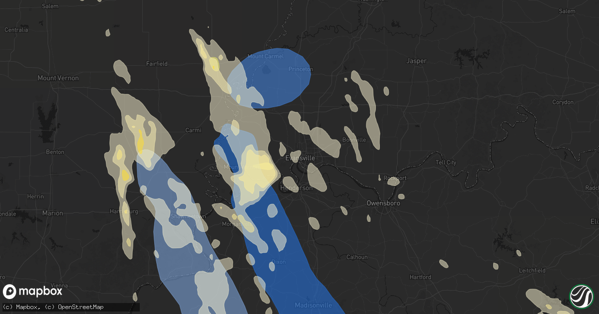 Hail map in Evansville, IN on July 26, 2026