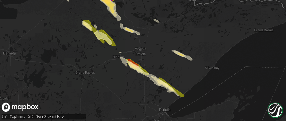 Hail map in Eveleth, MN on July 26, 2026