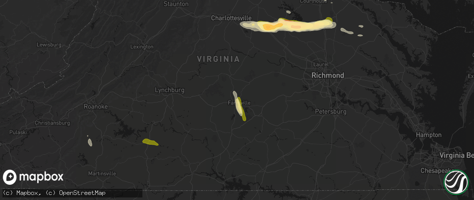 Hail map in Farmville, VA on July 26, 2026