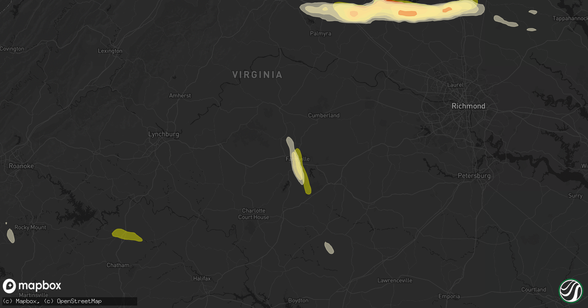 Hail map in Farmville, VA on July 26, 2026