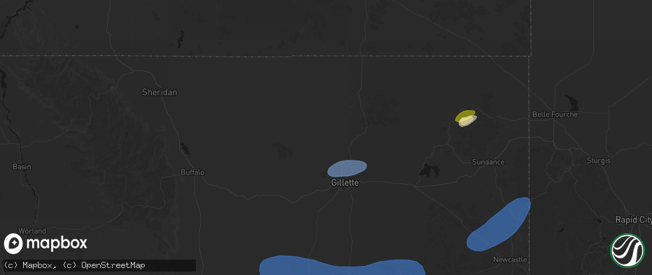 Hail map in Gillette, WY on July 26, 2026