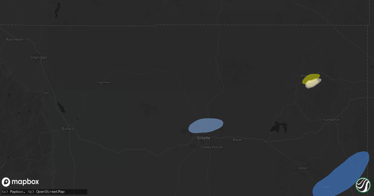 Hail map in Gillette, WY on July 26, 2026