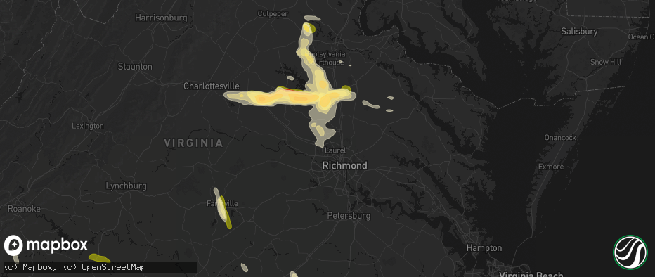 Hail map in Glen Allen, VA on July 26, 2026