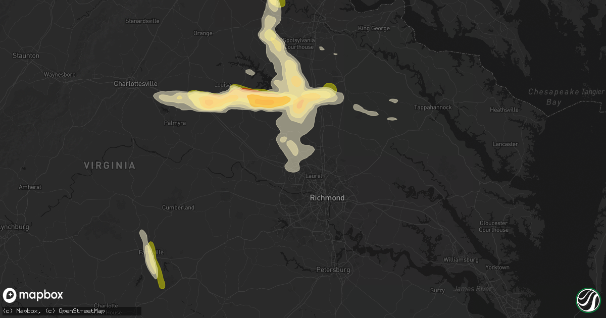 Hail map in Glen Allen, VA on July 26, 2026