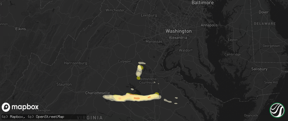 Hail map in Goldvein, VA on July 26, 2026