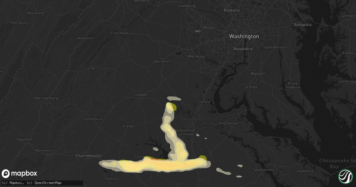 Hail map in Goldvein, VA on July 26, 2026