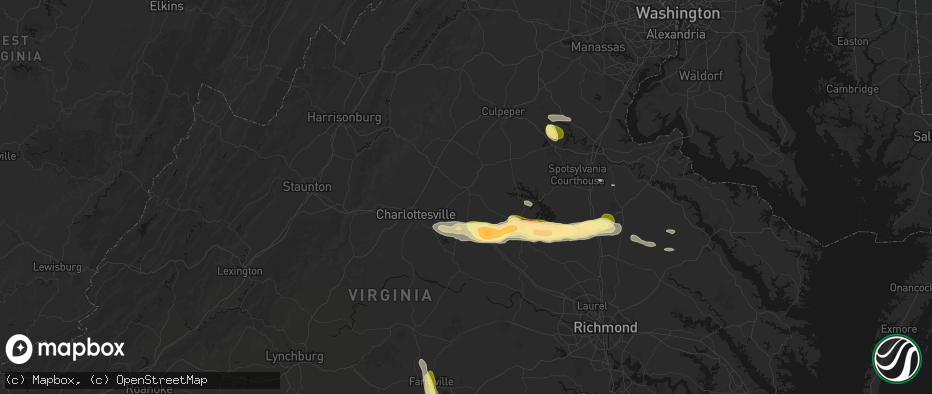 Hail map in Gordonsville, VA on July 26, 2026