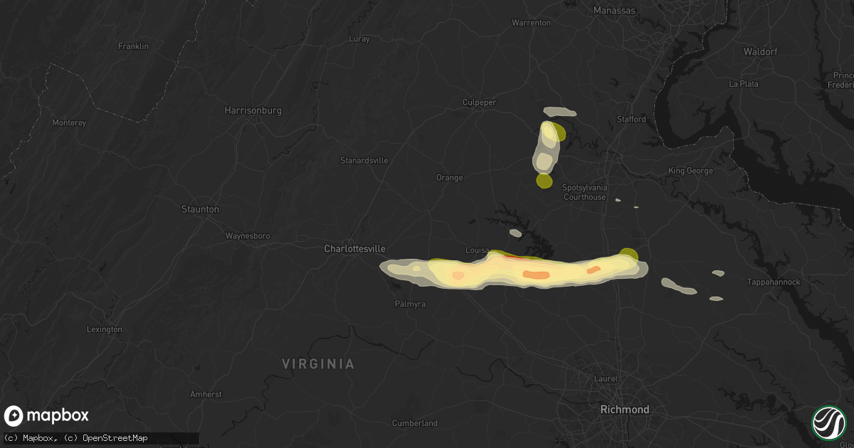 Hail map in Gordonsville, VA on July 26, 2026