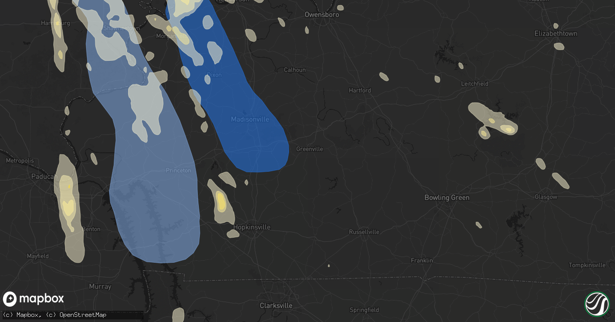 Hail map in Greenville, KY on July 26, 2026