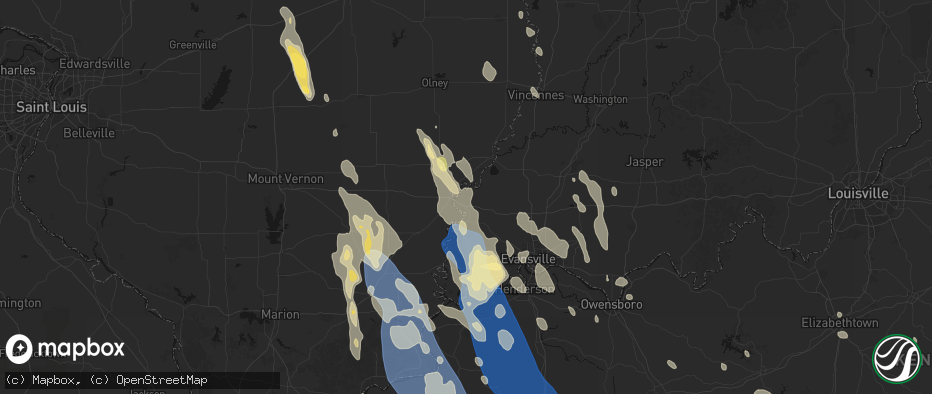 Hail map in Griffin, IN on July 26, 2026