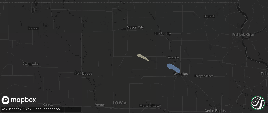 Hail map in Hampton, IA on July 26, 2026