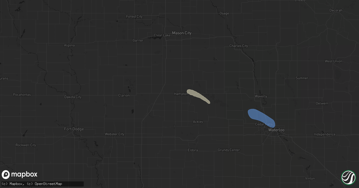 Hail map in Hampton, IA on July 26, 2026