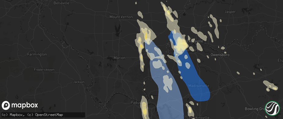 Hail map in Harrisburg, IL on July 26, 2026