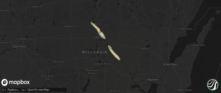 Hail map in Hatley, WI on July 26, 2026