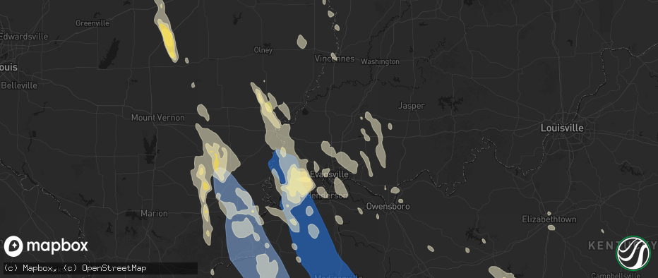 Hail map in Haubstadt, IN on July 26, 2026