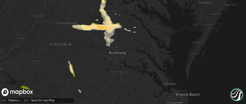 Hail map in Henrico, VA on July 26, 2026