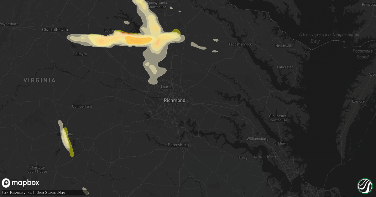 Hail map in Henrico, VA on July 26, 2026