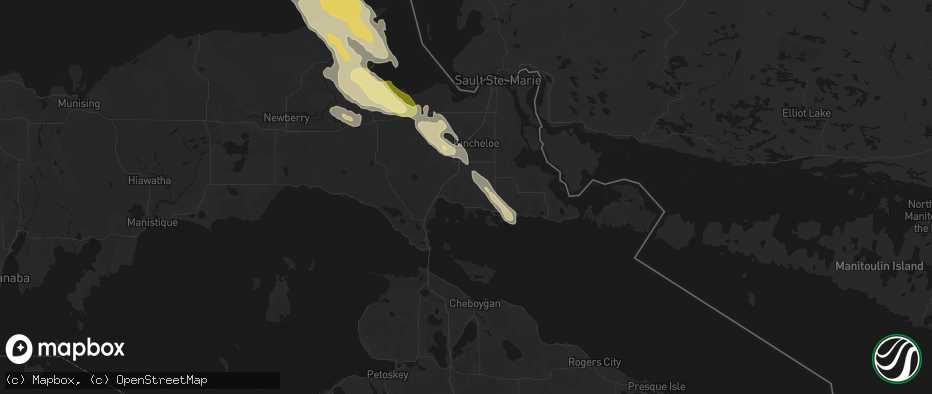Hail map in Hessel, MI on July 26, 2026