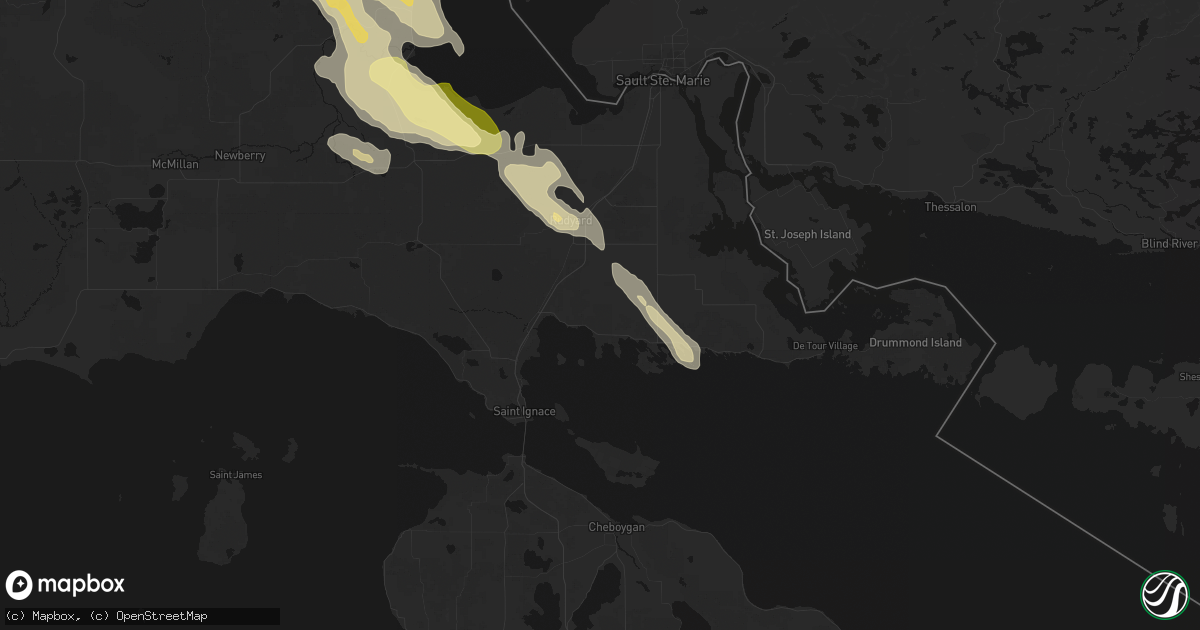 Hail map in Hessel, MI on July 26, 2026