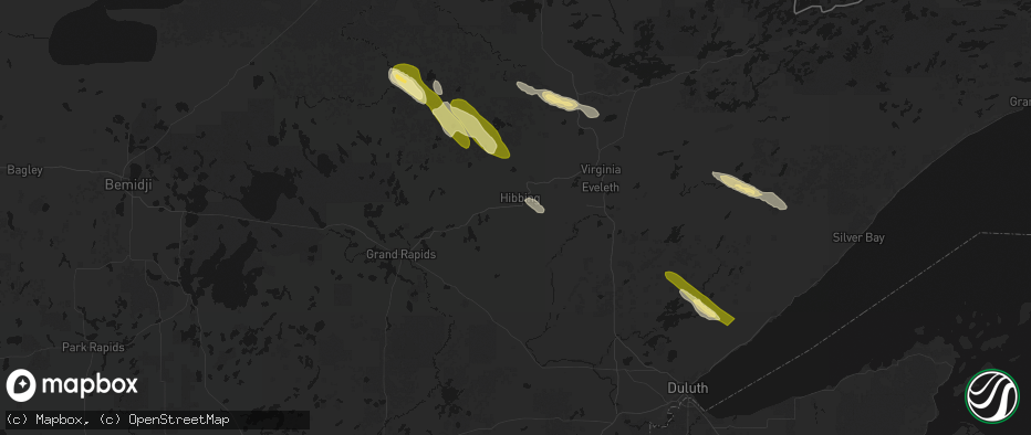 Hail map in Hibbing, MN on July 26, 2026